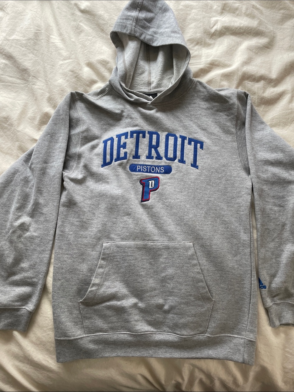 adidas Gray Detroit Pistons Hooded Sweatshirt with Blue & Red Logo